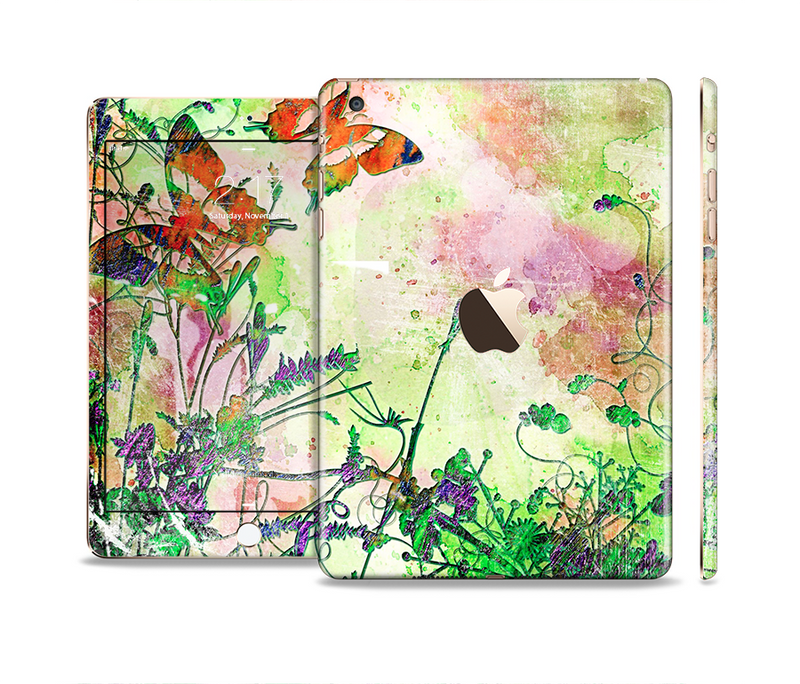 The Green Bright Watercolor Floral Full Body Skin Set for the Apple iPad Mini 3