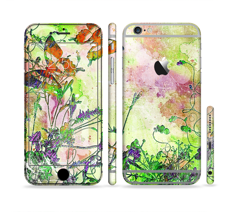 The Green Bright Watercolor Floral Sectioned Skin Series for the Apple iPhone 6 Plus
