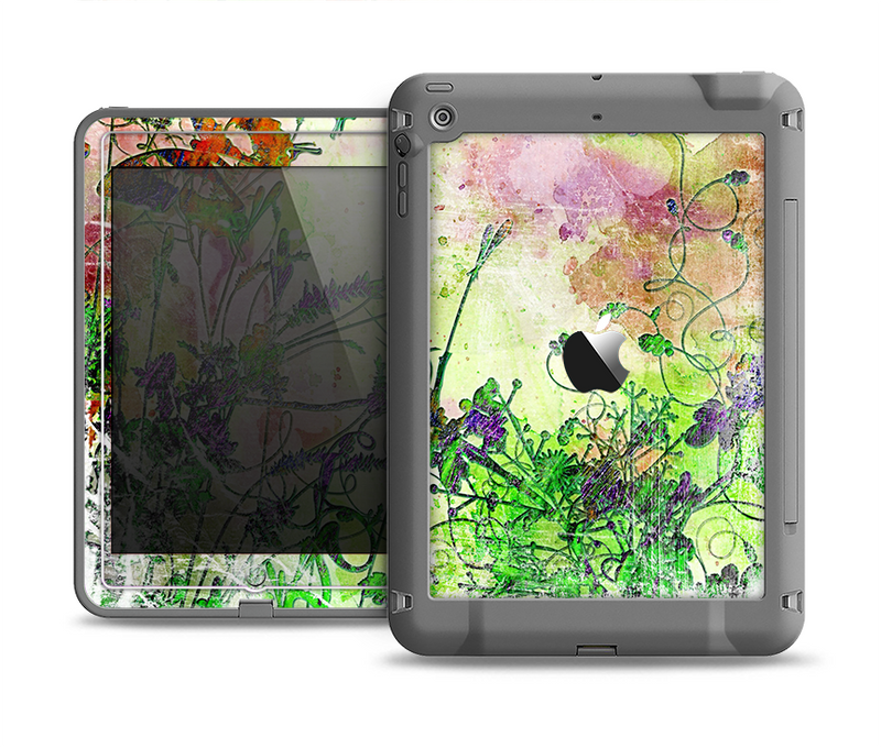 The Green Bright Watercolor Floral Apple iPad Air LifeProof Fre Case Skin Set