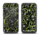 The Green Floral Swirls on Black Apple iPhone 6/6s LifeProof Fre Case Skin Set