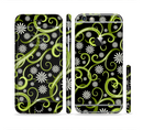 The Green Floral Swirls on Black Sectioned Skin Series for the Apple iPhone 6s Plus