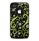The Green Floral Swirls on Black Skin for the iPhone 4-4s OtterBox Commuter Case