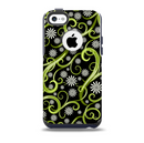 The Green Floral Swirls on Black Skin for the iPhone 5c OtterBox Commuter Case