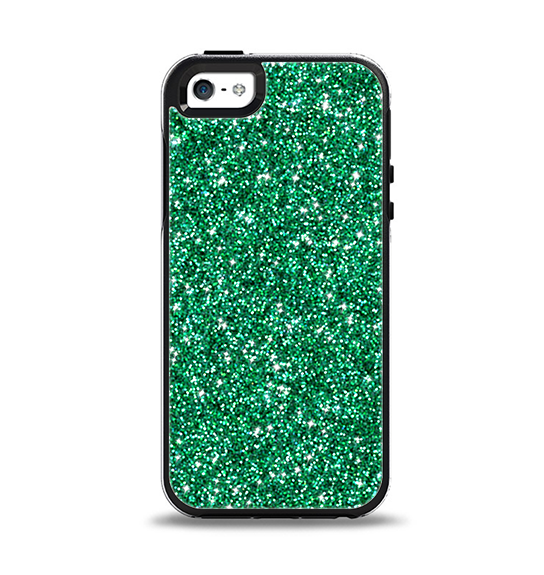 The Green Glitter Print Apple iPhone 5-5s Otterbox Symmetry Case Skin Set