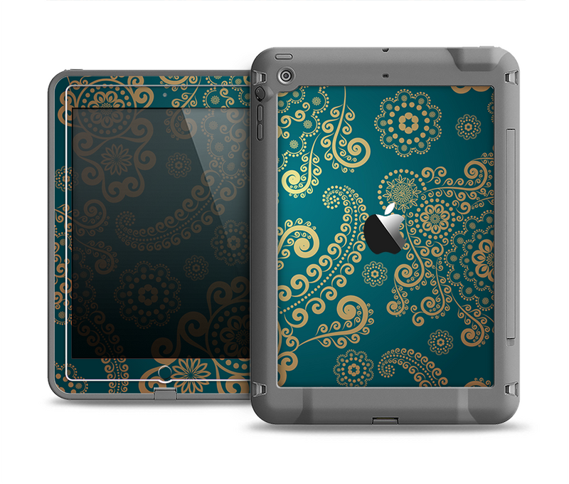 The Green & Gold Lace Pattern Apple iPad Air LifeProof Fre Case Skin Set
