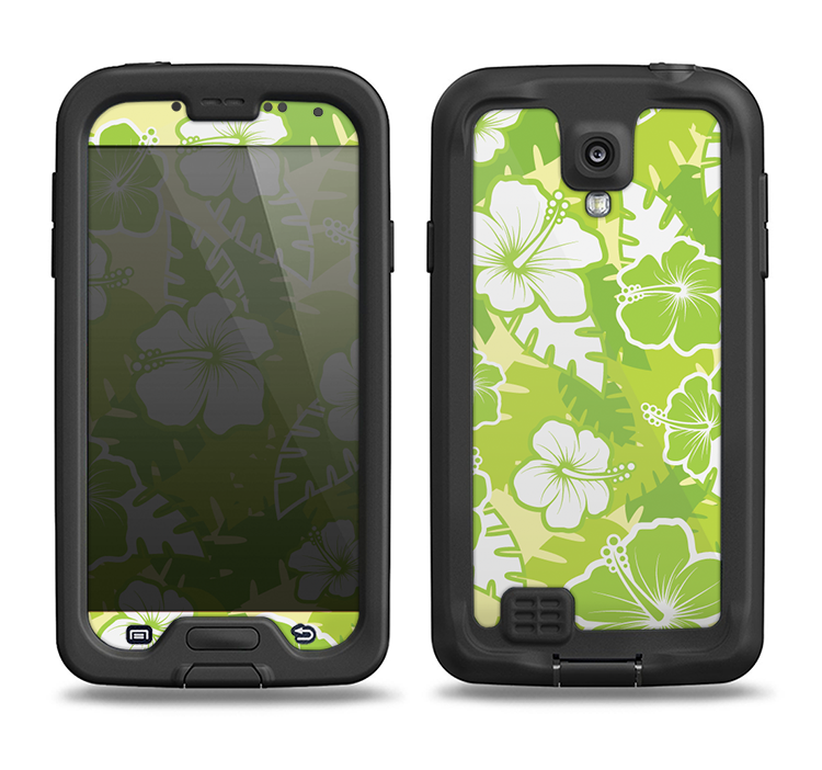 The Green Hawaiian Floral Pattern V4 Samsung Galaxy S4 LifeProof Fre Case Skin Set