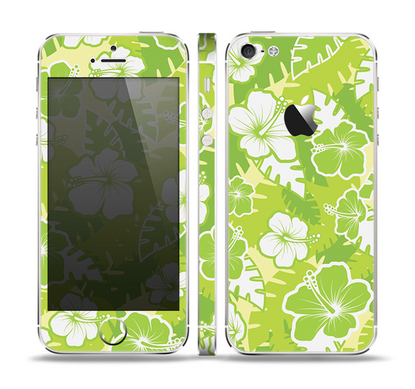 The Green Hawaiian Floral Pattern V4 Skin Set for the Apple iPhone 5