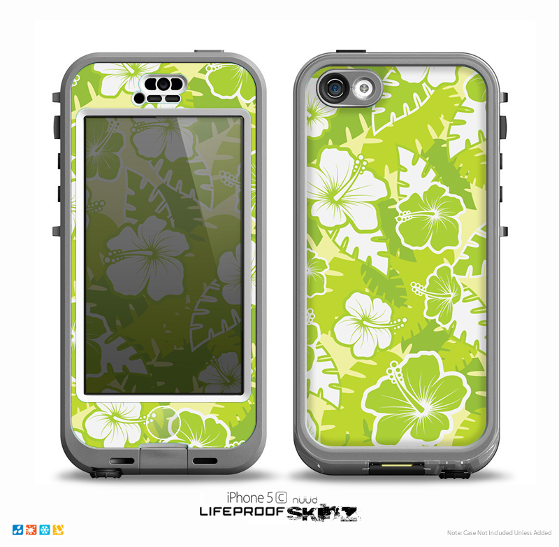 The Green Hawaiian Floral Pattern V4 Skin for the iPhone 5c nüüd LifeProof Case