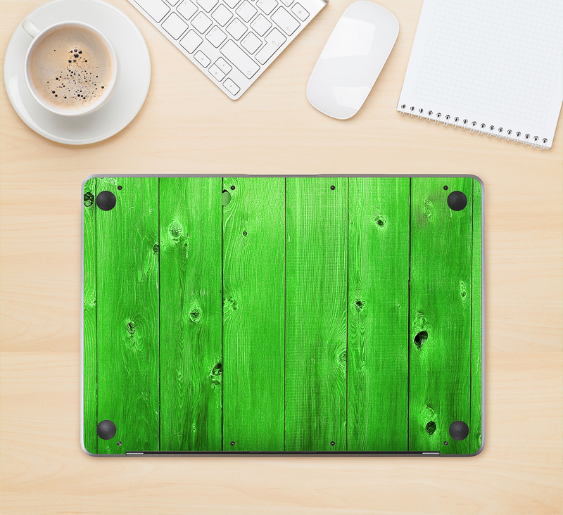 The Green Highlighted Wooden Planks Skin Kit for the 12" Apple MacBook (A1534)