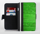 The Green Highlighted Wooden Planks Ink-Fuzed Leather Folding Wallet Credit-Card Case for the Apple iPhone 6/6s, 6/6s Plus, 5/5s and 5c