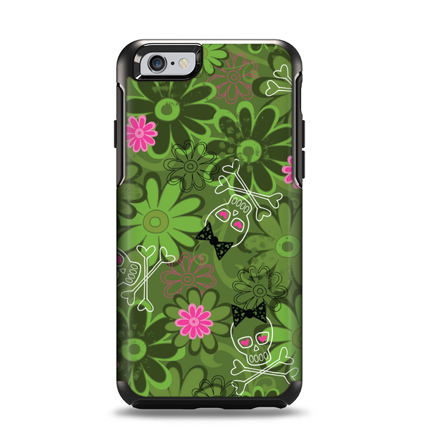 The Green Retro Floral and Skulls Apple iPhone 6 Otterbox Symmetry Case Skin Set