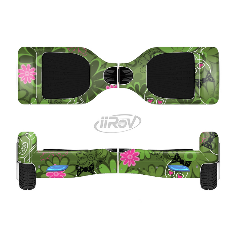 The Green Retro Floral and Skulls Full-Body Skin Set for the Smart Drifting SuperCharged iiRov HoverBoard