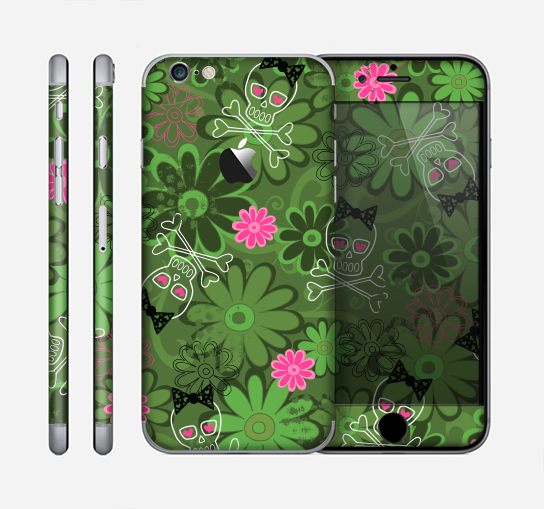 The Green Retro Floral and Skulls Skin for the Apple iPhone 6