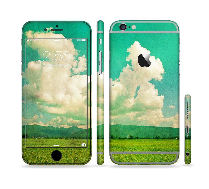 The Green Vintage Field Scene Sectioned Skin Series for the Apple iPhone 6