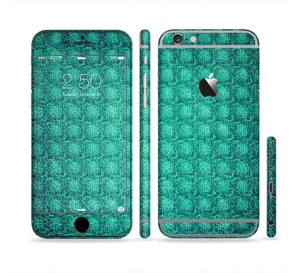 The Green Wavy Abstract Pattern Sectioned Skin Series for the Apple iPhone 6 Plus