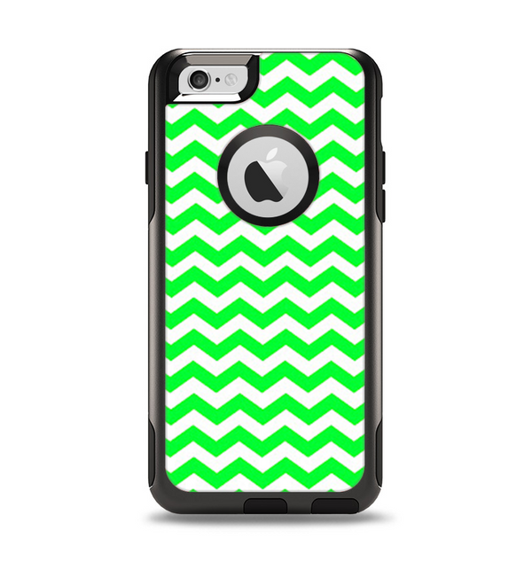 The Green & White Chevron Pattern Apple iPhone 6 Otterbox Commuter Case Skin Set