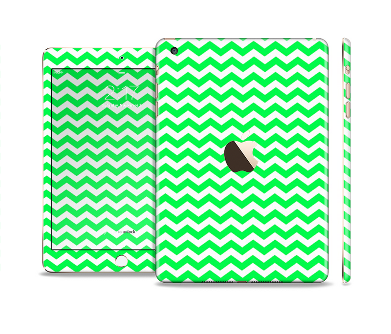 The Green & White Chevron Pattern Full Body Skin Set for the Apple iPad Mini 3