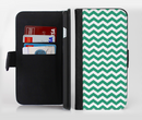 The Green & White Chevron Pattern V2 Ink-Fuzed Leather Folding Wallet Credit-Card Case for the Apple iPhone 6/6s, 6/6s Plus, 5/5s and 5c