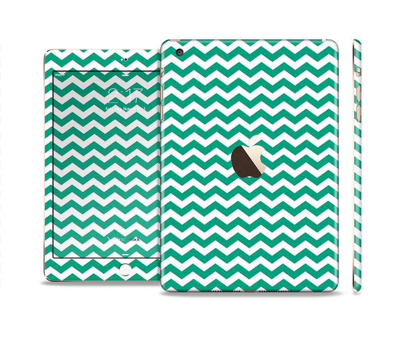 The Green & White Chevron Pattern V2 Full Body Skin Set for the Apple iPad Mini 3