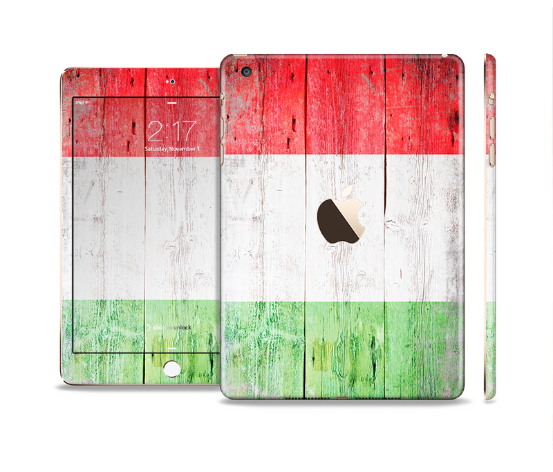 The Green, White and Red Flag Wood Full Body Skin Set for the Apple iPad Mini 3