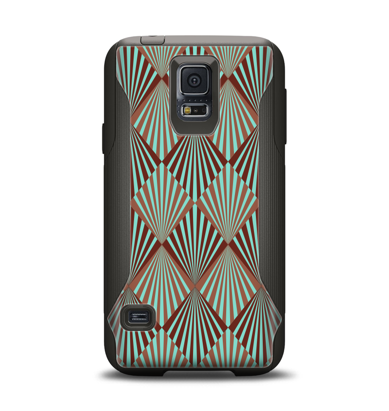 The Green and Brown Diamond Pattern Samsung Galaxy S5 Otterbox Commuter Case Skin Set