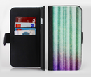 The Green and Purple Dyed Textile Ink-Fuzed Leather Folding Wallet Credit-Card Case for the Apple iPhone 6/6s, 6/6s Plus, 5/5s and 5c