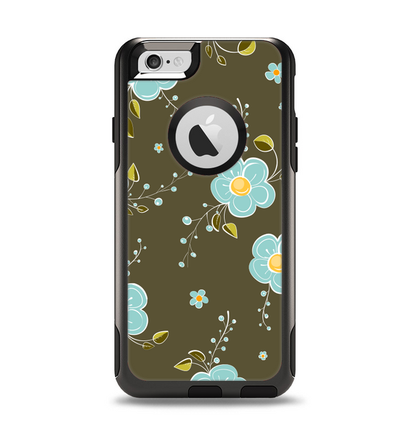 The Green and Subtle Blue Floral Pattern Apple iPhone 6 Otterbox Commuter Case Skin Set