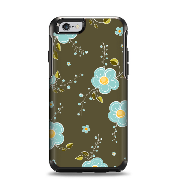 The Green and Subtle Blue Floral Pattern Apple iPhone 6 Otterbox Symmetry Case Skin Set
