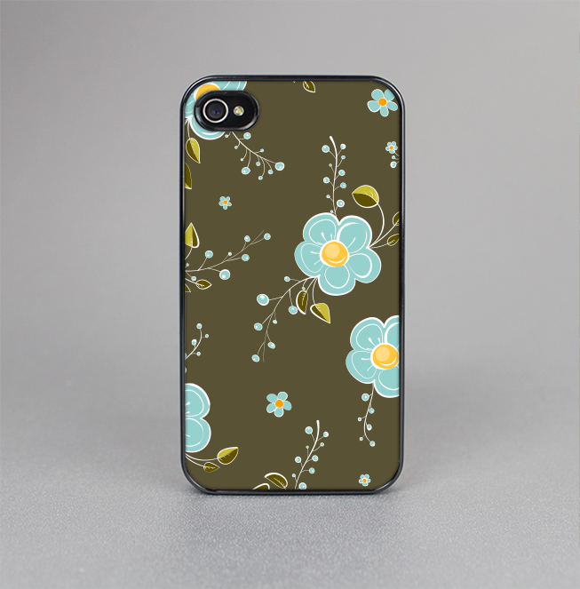 The Green and Subtle Blue Floral Pattern Skin-Sert for the Apple iPhone 4-4s Skin-Sert Case