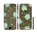 The Green and Subtle Blue Floral Pattern Sectioned Skin Series for the Apple iPhone 6s Plus
