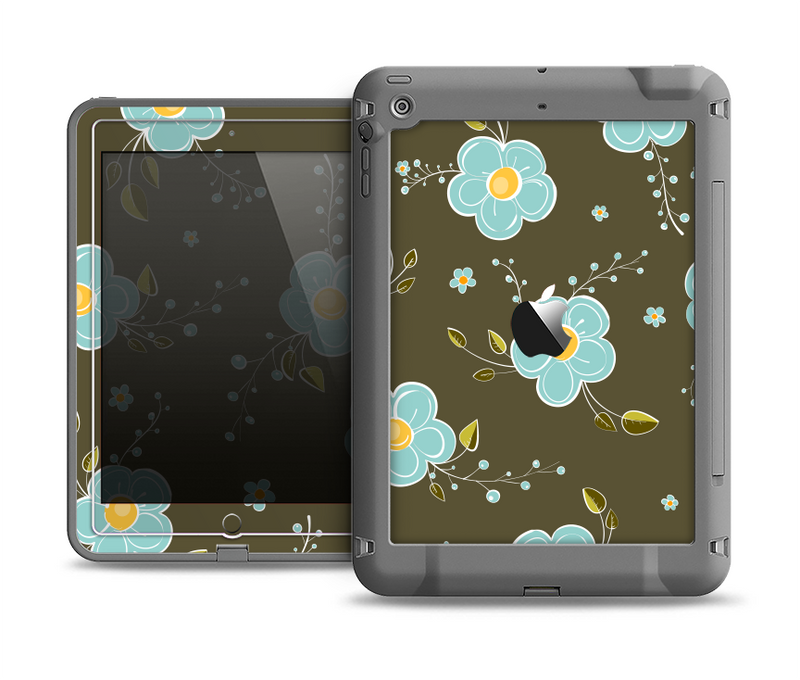 The Green and Subtle Blue Floral Pattern Apple iPad Air LifeProof Fre Case Skin Set
