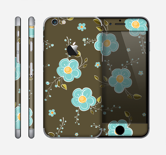 The Green and Subtle Blue Floral Pattern Skin for the Apple iPhone 6