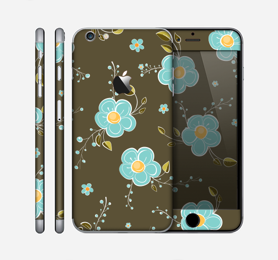 The Green and Subtle Blue Floral Pattern Skin for the Apple iPhone 6 Plus