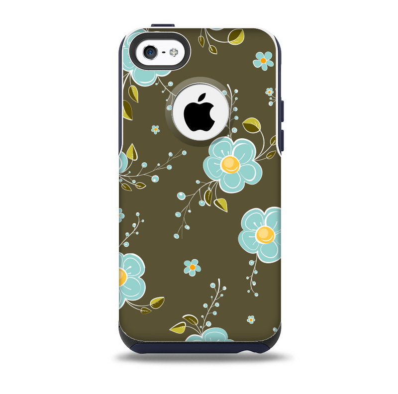 The Green and Subtle Blue Floral Pattern Skin for the iPhone 5c OtterBox Commuter Case