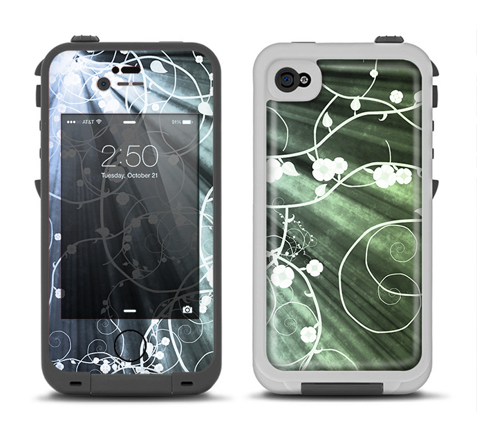 The Green and White Light Arrays with Glowing Vines Apple iPhone 4-4s LifeProof Fre Case Skin Set