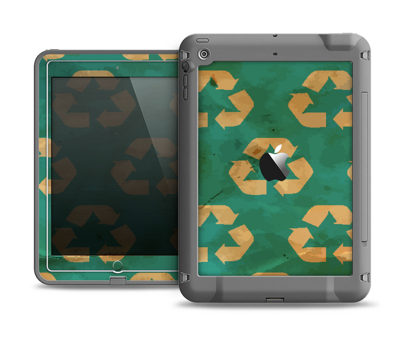 The Green and Yellow RECYCLE Pattern V2 Apple iPad Air LifeProof Fre Case Skin Set