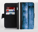 The Grunge Blue Wood Planks Ink-Fuzed Leather Folding Wallet Credit-Card Case for the Apple iPhone 6/6s, 6/6s Plus, 5/5s and 5c