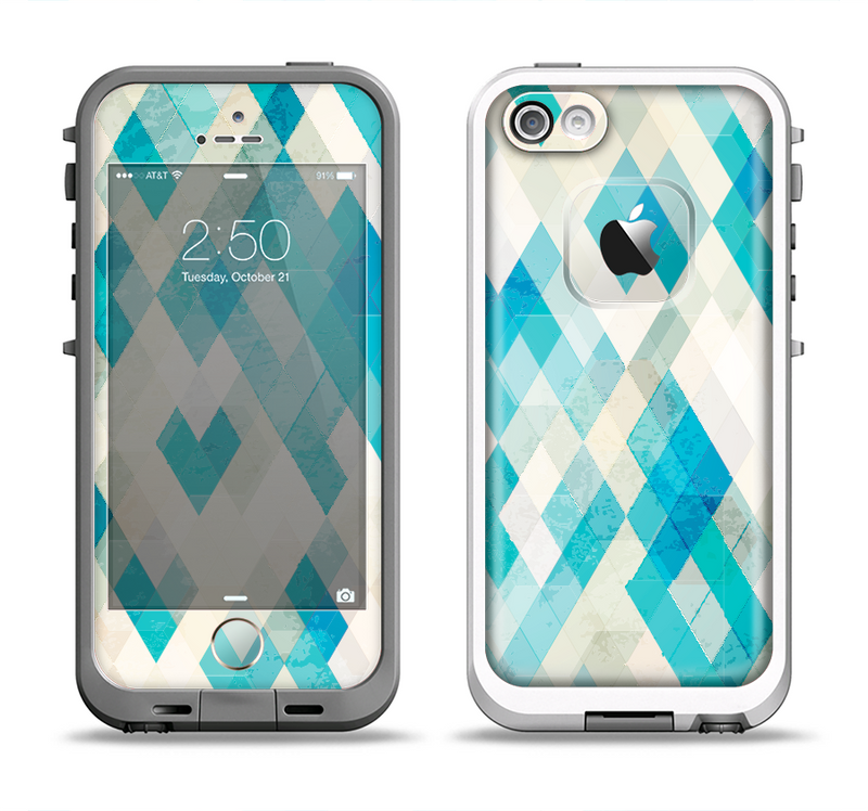 The Grunge Blue and Yellow Diamonds Panel Apple iPhone 5-5s LifeProof Fre Case Skin Set