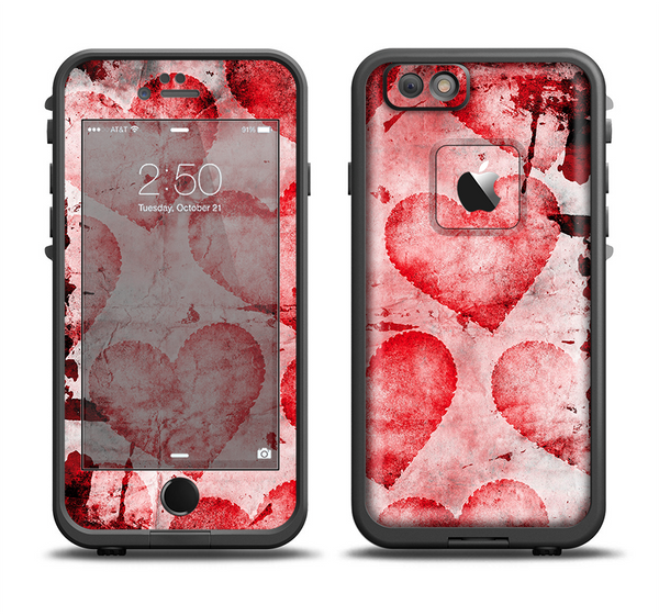 The Grunge Dark & Light Red Hearts Apple iPhone 6 LifeProof Fre Case Skin Set
