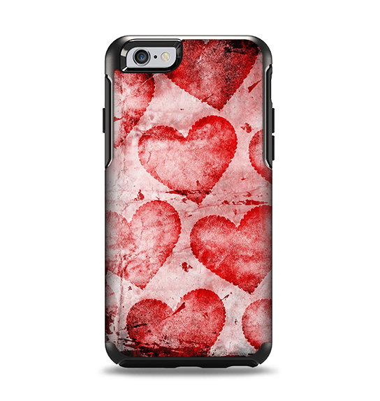 The Grunge Dark & Light Red Hearts Apple iPhone 6 Otterbox Symmetry Case Skin Set