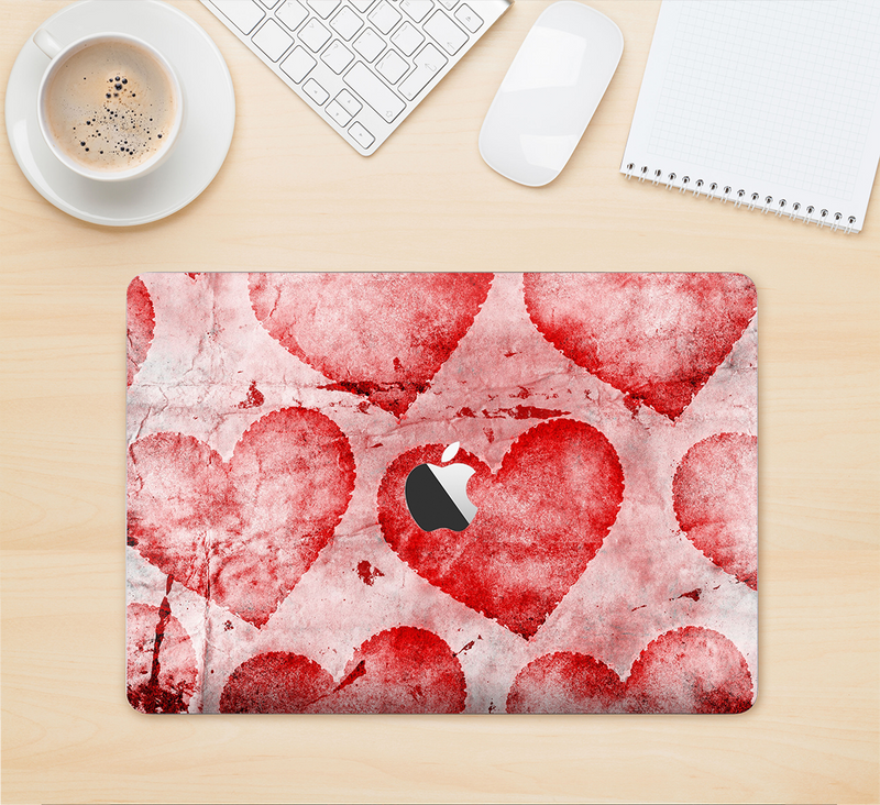 The Grunge Dark & Light Red Hearts Skin Kit for the 12" Apple MacBook (A1534)