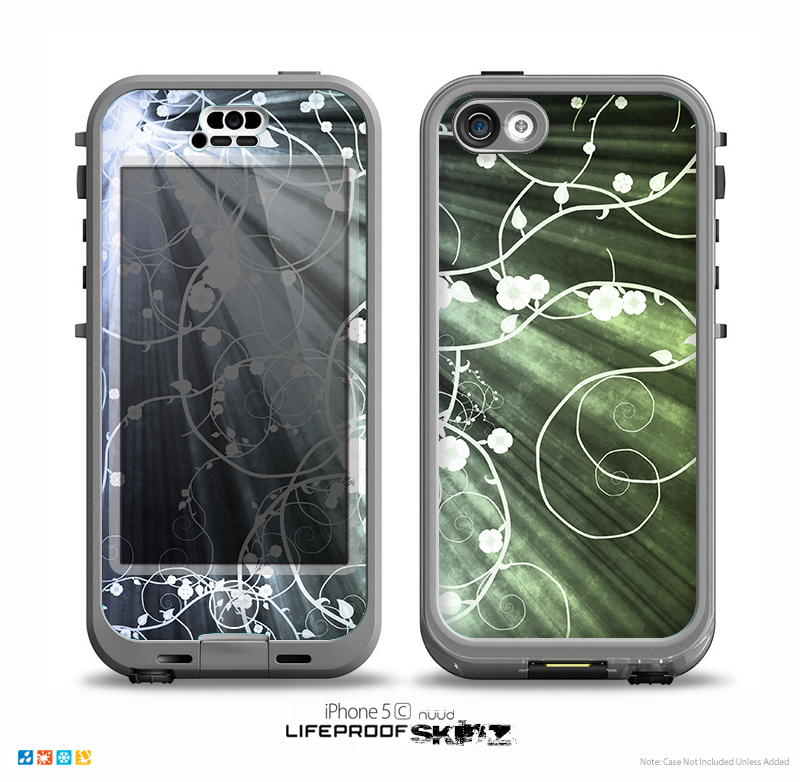 The Grunge Green Rays of Light with Glowing Vine Skin for the iPhone 5c nüüd LifeProof Case