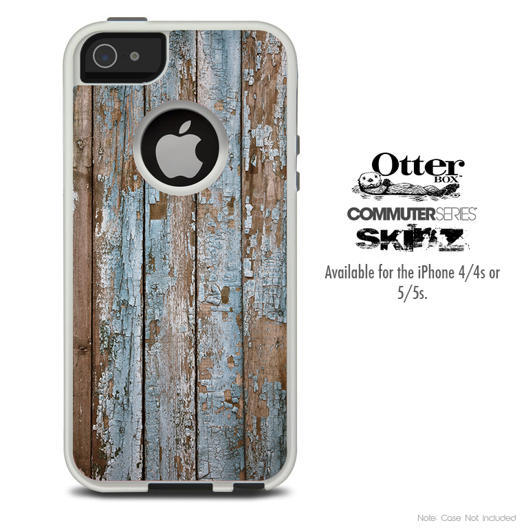 The Grunge Peeled Painted Blue Wood Skin For The iPhone 4-4s or 5-5s Otterbox Commuter Case