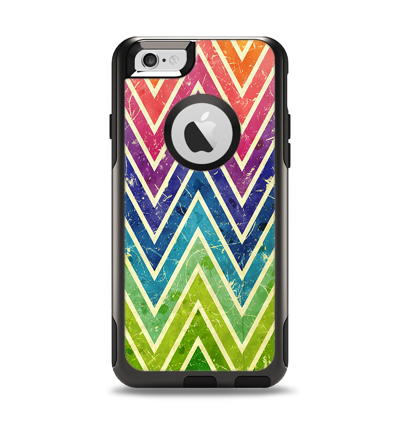 The Grunge Vibrant Green and Neon Chevron Pattern Apple iPhone 6 Otterbox Commuter Case Skin Set