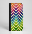 The Grunge Vibrant Green and Neon Chevron Pattern Ink-Fuzed Leather Folding Wallet Case for the iPhone 6/6s, 6/6s Plus, 5/5s and 5c