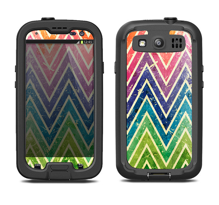 The Grunge Vibrant Green and Neon Chevron Pattern Samsung Galaxy S4 LifeProof Nuud Case Skin Set