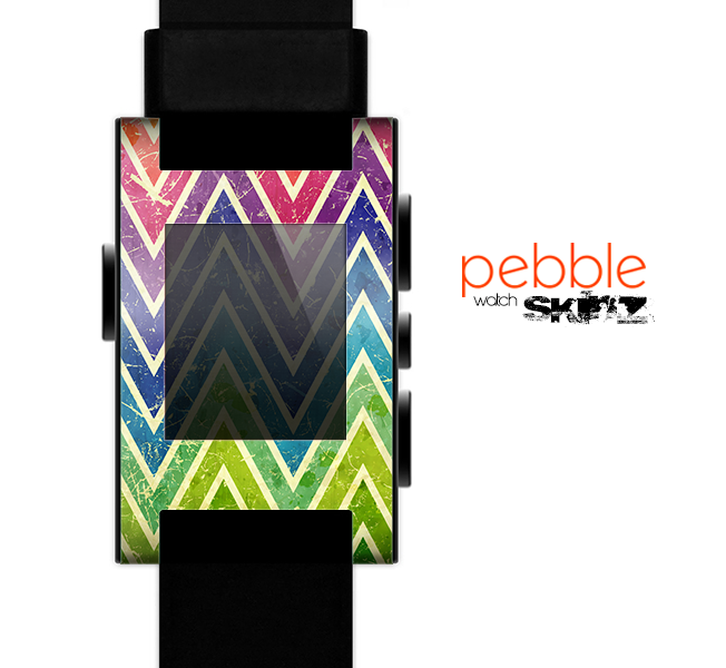 The Grunge Vibrant Green and Neon Chevron Pattern Skin for the Pebble SmartWatch