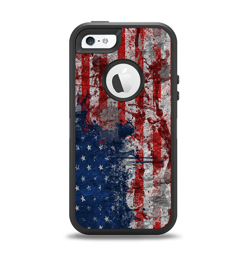 The Grungy American Flag Apple iPhone 5-5s Otterbox Defender Case Skin Set