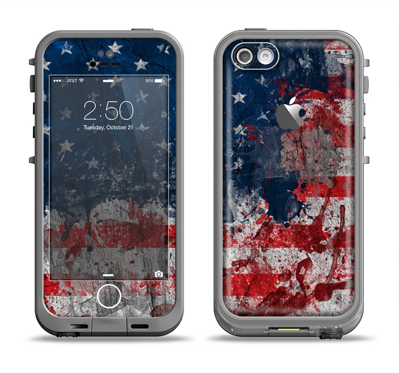 The Grungy American Flag Apple iPhone 5c LifeProof Fre Case Skin Set
