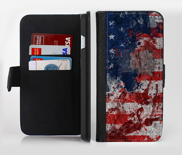 The Grungy American Flag Ink-Fuzed Leather Folding Wallet Credit-Card Case for the Apple iPhone 6/6s, 6/6s Plus, 5/5s and 5c